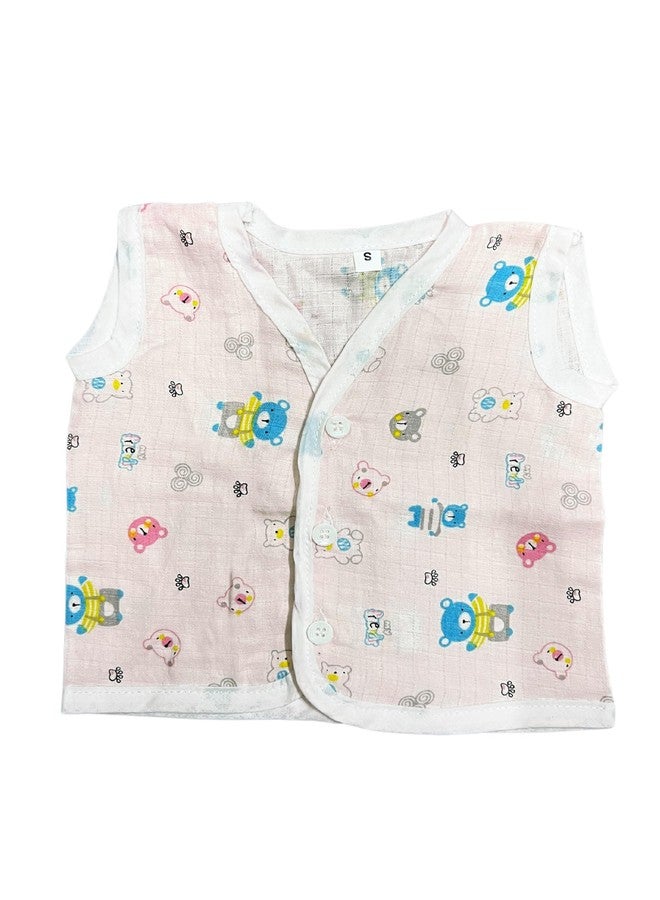 XADIZ 100% Organic Cotton Newborn Baby Jablas | Muslin Button Jabla | White Jabla | Summerwear Jabala | Sleeveless Vest | Baby Products (MULTICOLOR, 0-3 MONTH (Pack Of 05)) - Image 4