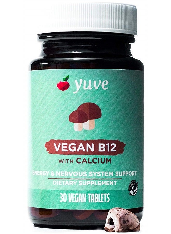 Yuve Vegan B12 with Calcium for Maximum Absorbption - Active Energy & Central Nervous System Support - 1000mcg Cobalamin Vitamin B 12 - Natural, Non-GMO, Gluten-Free, Sugar-Free - 30 Tabs - Image 1