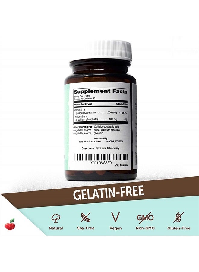 Yuve Vegan B12 with Calcium for Maximum Absorbption - Active Energy & Central Nervous System Support - 1000mcg Cobalamin Vitamin B 12 - Natural, Non-GMO, Gluten-Free, Sugar-Free - 30 Tabs - Image 2