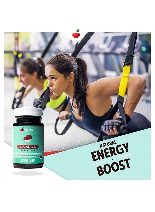 Yuve Vegan B12 with Calcium for Maximum Absorbption - Active Energy & Central Nervous System Support - 1000mcg Cobalamin Vitamin B 12 - Natural, Non-GMO, Gluten-Free, Sugar-Free - 30 Tabs - Image 3