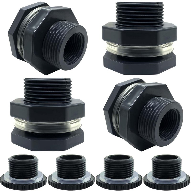 YSIL NPT34 PVC Bulkhead Fitting Water Tank Connector Pipe Fitting OD 11238mm with Plugs for Water TanksRain Barrels AquariumsPools 4 Pack - Image 2