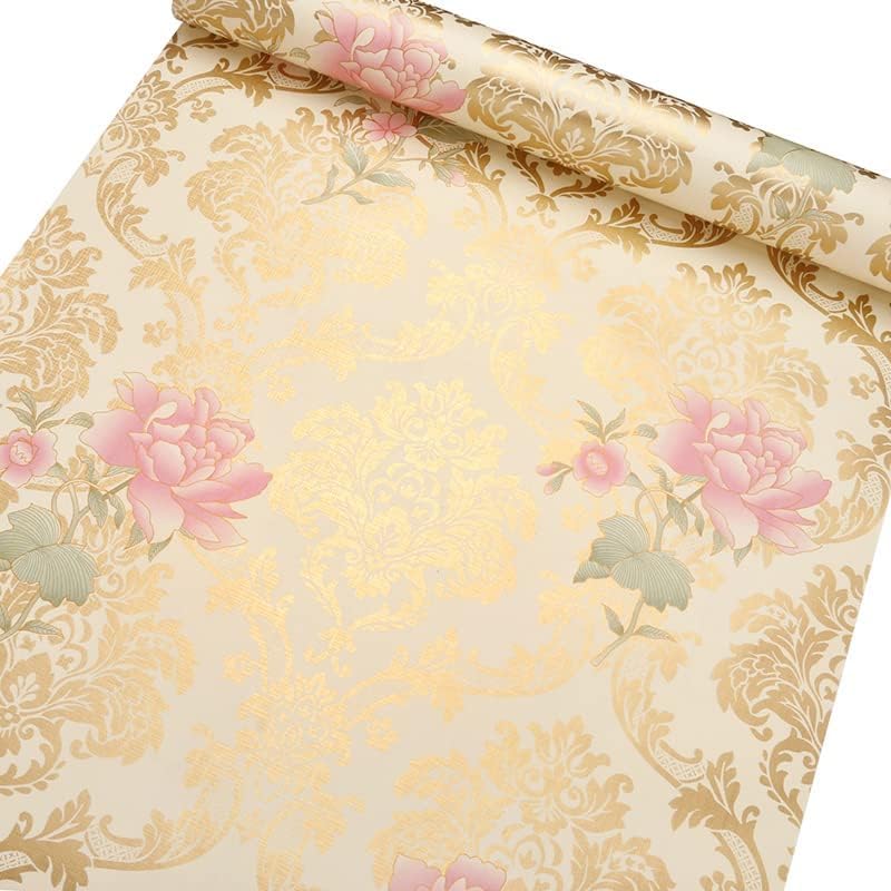 Jig-Tik Contact Paper Waterproof PVC Wallpapers Roll Embossed Europe Style Nordic 3D Sculpture Flower Wall Covering Modern Wall Décor(45 * 300) (1, White Black) (1, Gold Pink) - Image 3