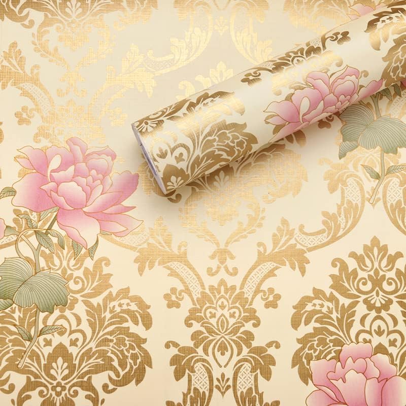Jig-Tik Contact Paper Waterproof PVC Wallpapers Roll Embossed Europe Style Nordic 3D Sculpture Flower Wall Covering Modern Wall Décor(45 * 300) (1, White Black) (1, Gold Pink) - Image 1