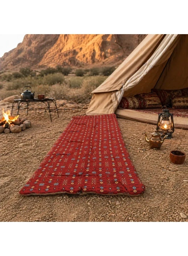 ALGHAFA Padded Camping Mat 0.94×1.90m – Foldable Outdoor Sitting Mattress – Cotton Filled Polyester Ground Mat – Red Patterned Picnic Mat - Image 1