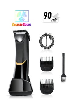 Body Hair Trimmer for Men, Body Groomer Electric Razor with LED, Wet and Dry Electric Trimmer Rechargeable Hair Clipper for Intimate Area with Dock and 2 Limit Comb (Black)