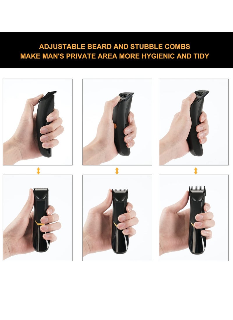 KASTWAVE - Body Hair Trimmer for Men, Body Groomer Electric Razor with LED, Wet and Dry Electric Trimmer Rechargeable Hair Clipper for Intimate Area with Dock and 2 Limit Comb (Black) - Image 1