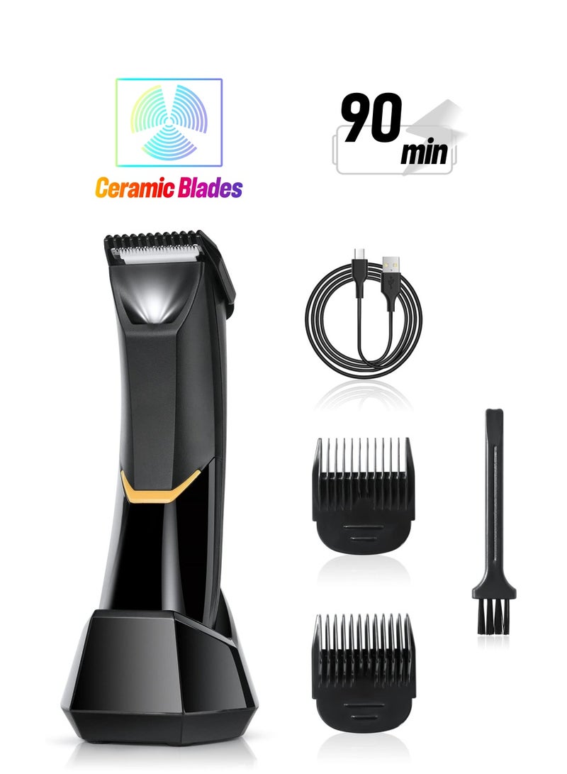 KASTWAVE Body Hair Trimmer for Men, Body Groomer Electric Razor with LED, Wet and Dry Electric Trimmer Rechargeable Hair Clipper for Intimate Area with Dock and 2 Limit Comb (Black) - Image 1