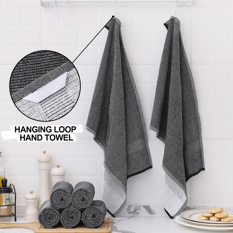 Homaxy Premium Kitchen Towels(18â€x 28â€, 6 Pack), Large Cotton Kitchen Hand Towels, Flat and Terry Dish Towels, 380 GSM Highly Absorbent Tea Towel Set with Hanging Loop, Black - Image 3