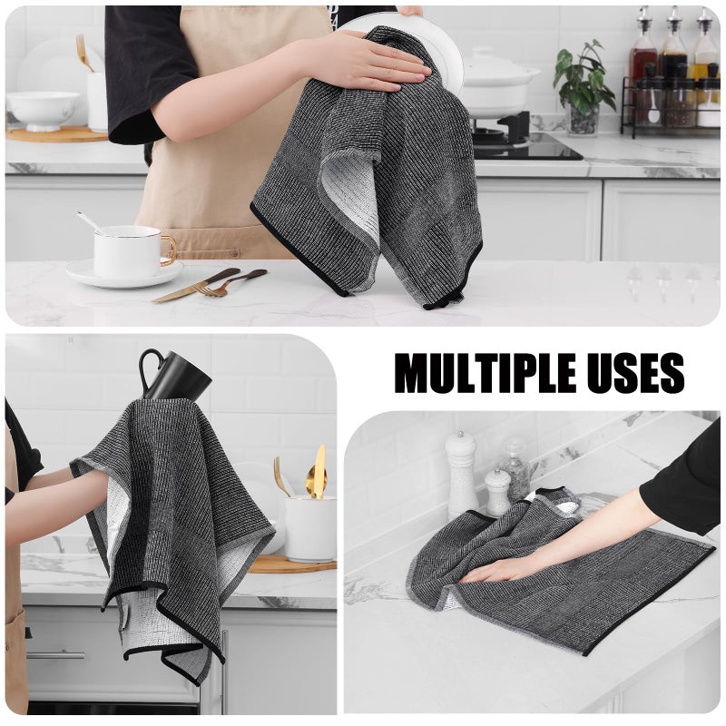 Homaxy Premium Kitchen Towels(18â€x 28â€, 6 Pack), Large Cotton Kitchen Hand Towels, Flat and Terry Dish Towels, 380 GSM Highly Absorbent Tea Towel Set with Hanging Loop, Black - Image 4