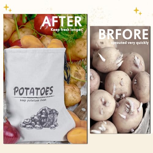 LeCorner Potato Onion Garlic Storage Bag, Reusable Potato Onion and Storage Bag for Pantry, Vegetable Storage Bags with Drawstring Closure, 3 Packs (Potato Onion Garlic Bag) - Image 4