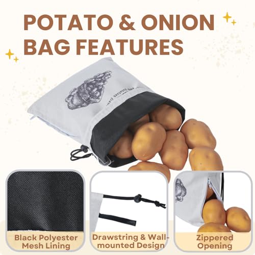 LeCorner Potato Onion Garlic Storage Bag, Reusable Potato Onion and Storage Bag for Pantry, Vegetable Storage Bags with Drawstring Closure, 3 Packs (Potato Onion Garlic Bag) - Image 3