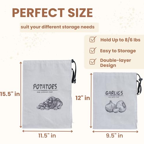 LeCorner Potato Onion Garlic Storage Bag, Reusable Potato Onion and Storage Bag for Pantry, Vegetable Storage Bags with Drawstring Closure, 3 Packs (Potato Onion Garlic Bag) - Image 2