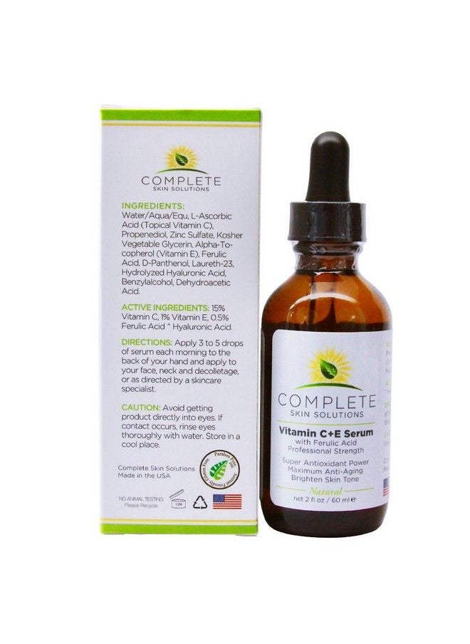 Complete Skin Solutions - أفضل مصل طبيعي لفيتامين سي 2 أونصة مع حمض الهيالورونيك الفيروليك وفيتامين سي 15% مضاد للتجاعيد ومضاد للشيخوخة وإصلاح أضرار أشعة الشمس وحماية مضادة للأكسدة صنع في الولايات المتحدة الأمريكية - Image 1