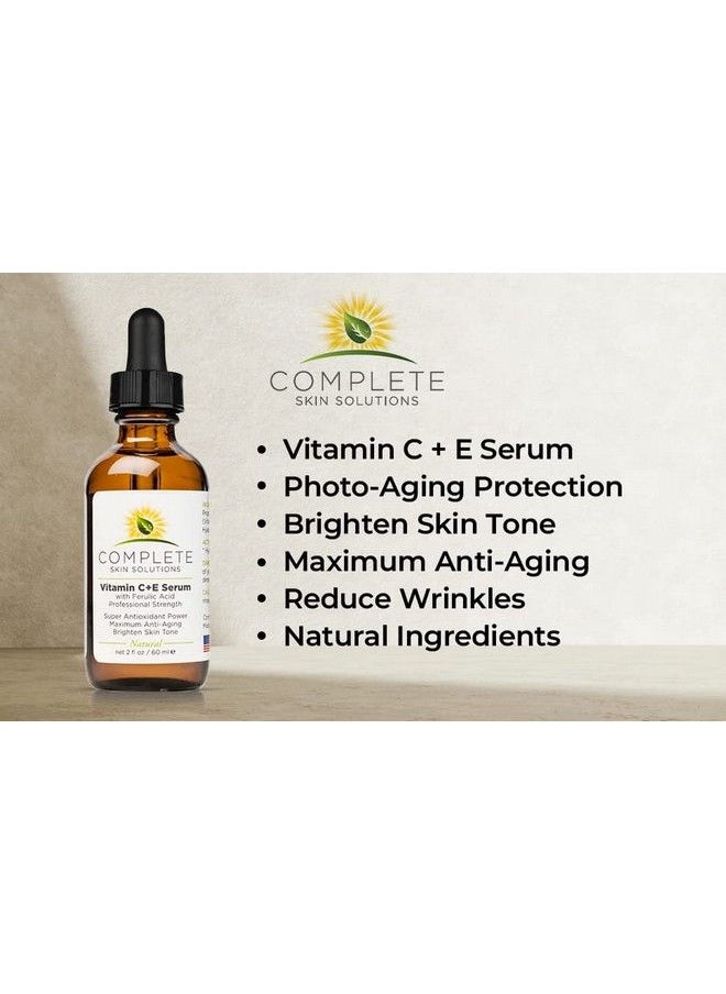 Complete Skin Solutions - أفضل مصل طبيعي لفيتامين سي 2 أونصة مع حمض الهيالورونيك الفيروليك وفيتامين سي 15% مضاد للتجاعيد ومضاد للشيخوخة وإصلاح أضرار أشعة الشمس وحماية مضادة للأكسدة صنع في الولايات المتحدة الأمريكية - Image 1