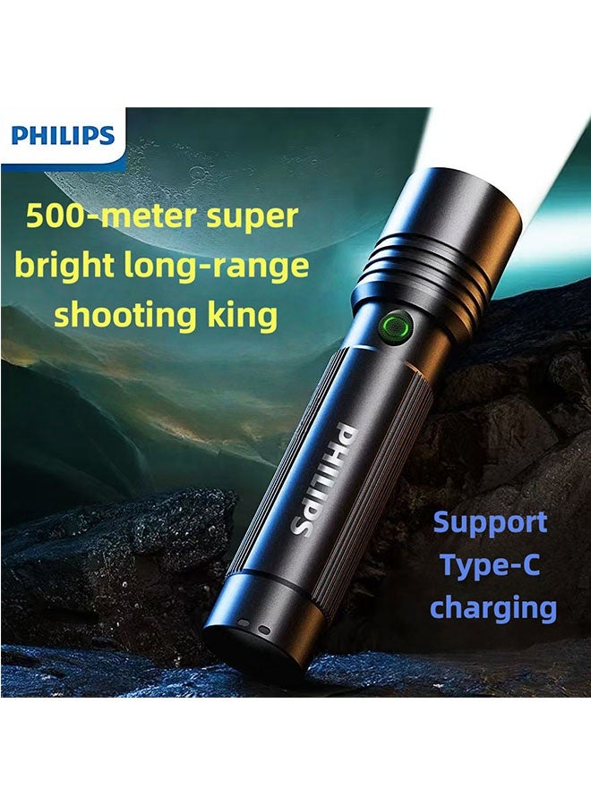 Philips Strong Light Flashlight Aluminum Alloy Zoom Rechargeable Small Portable Household Outdoor Flashlight Explosion Bright Long Range Shooting - Image 2