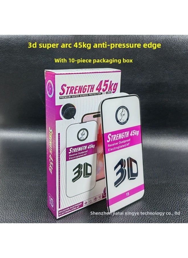 Generic - Suitable For Apple 15PROMAX 3D Double Radian Three-dimensional Tempered Film 14 Electroplating AF Transparent Anti-fingerprint With Packaging-Color:Pack Of 10 Purple Light 9d High Aluminum Large Arc-Size:Apple 15/ 16 - Image 1