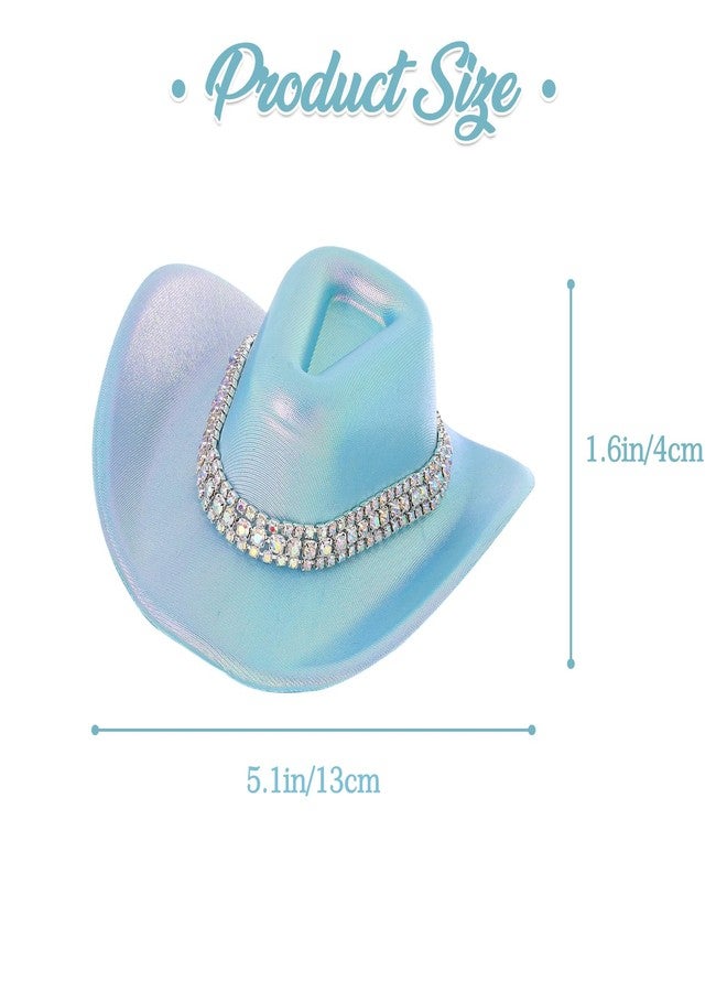 Bohend Cowboy Mini Hat Western Rhinestone Cowboy Hat Neon Women Cowgirl Hats Disco Party Cap Cosplay Costume Accessory 3PCS (Polyester, Light Rhinestones) - Image 4