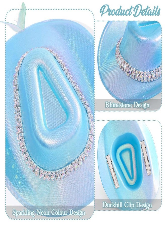 Bohend Cowboy Mini Hat Western Rhinestone Cowboy Hat Neon Women Cowgirl Hats Disco Party Cap Cosplay Costume Accessory 3PCS (Polyester, Light Rhinestones) - Image 5