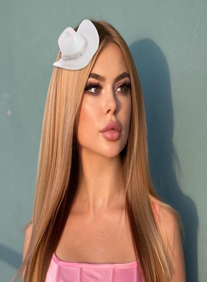 Bohend Cowboy Mini Hat Western Rhinestone Cowboy Hat Neon Women Cowgirl Hats Disco Party Cap Cosplay Costume Accessory 3PCS (Polyester, Light Rhinestones) - Image 3