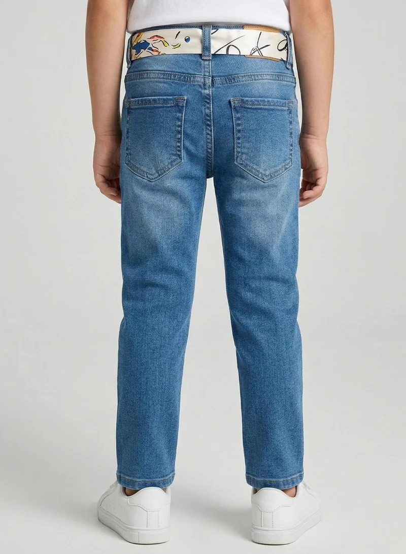 بيبي كلو Girls Tie Belt Adjustable Waist Slim Jeans