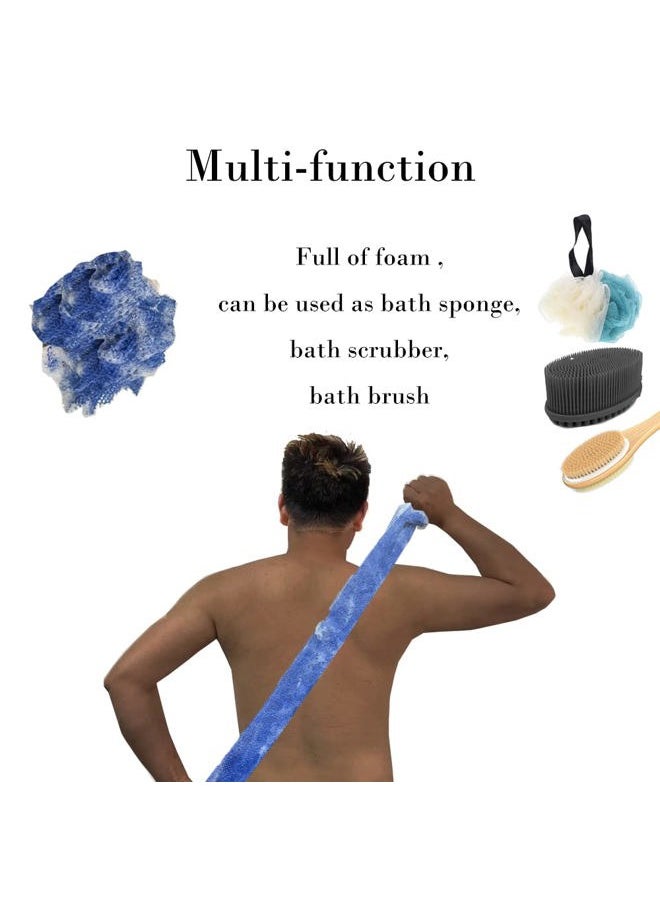 newrichbee - 4 Pack Back Scrubber for Shower,Exfoliating Body Scrubber,Bath Sponge Net，Exfoliating Washcloth（Pink&Blue&Purple&Beige - Image 1