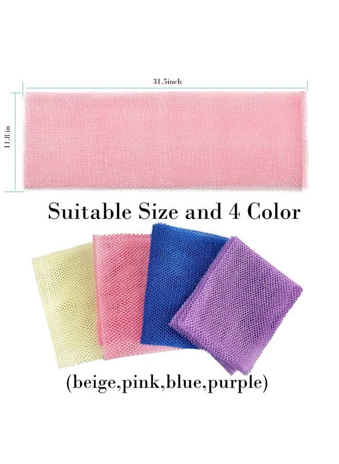 newrichbee - 4 Pack Back Scrubber for Shower,Exfoliating Body Scrubber,Bath Sponge Net，Exfoliating Washcloth（Pink&Blue&Purple&Beige - Image 1