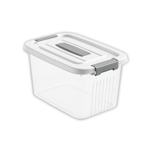 HoopVool® Clear Storage Container Box, Stackable Storage Bin with Lid, Plastic Container with Heavy Duty Latches to Organize, White Lid. (PACK OF - 1, No.3-14.5 X 10.5 X 8.2 INCH) - Image 1