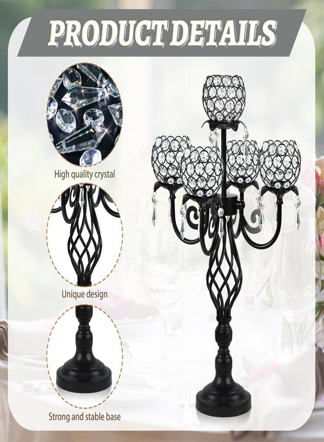 Kehail 5-Arm Crystal Candelabra Centerpiece 23.2" Tall - Elegant Candle Holder Stand with Crystal Bowl, Chic Table Decor for Weddings, Parties, Anniversary & Home Decoration (2, Black) - Image 3