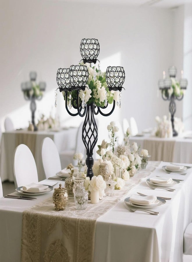 Kehail 5-Arm Crystal Candelabra Centerpiece 23.2" Tall - Elegant Candle Holder Stand with Crystal Bowl, Chic Table Decor for Weddings, Parties, Anniversary & Home Decoration (2, Black) - Image 4