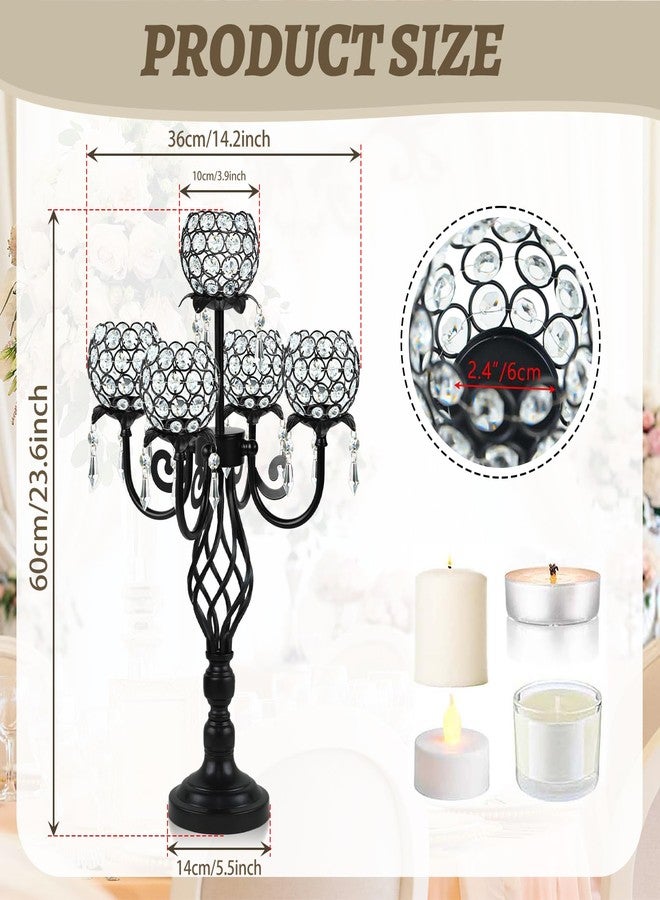 Kehail 5-Arm Crystal Candelabra Centerpiece 23.2" Tall - Elegant Candle Holder Stand with Crystal Bowl, Chic Table Decor for Weddings, Parties, Anniversary & Home Decoration (2, Black) - Image 2
