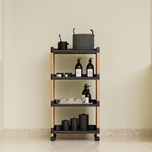 Biltoxi Trolley Rack for Kitchen, Office and Bathroom, Storage Organizer and Storage Cart, Multipurpose Rack with Wheel, Storage Rack for Kitchen (4 Layer, Ivory and Brown) - Image 1