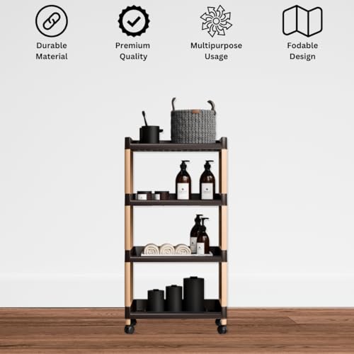 Biltoxi Trolley Rack for Kitchen, Office and Bathroom, Storage Organizer and Storage Cart, Multipurpose Rack with Wheel, Storage Rack for Kitchen (4 Layer, Ivory and Brown) - Image 3