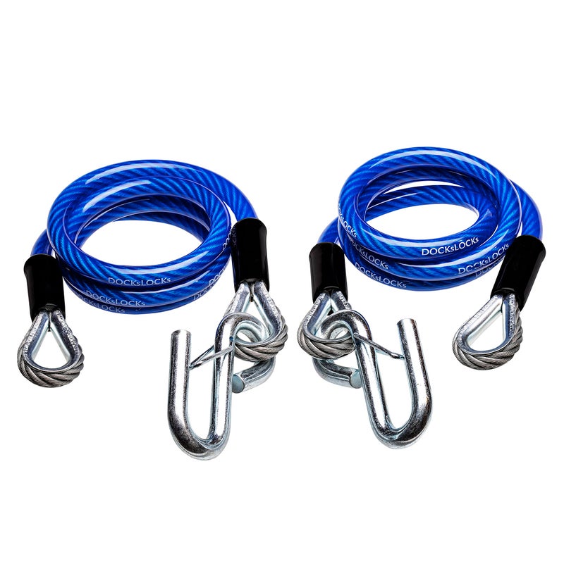 DocksLocks Trailer Safety Towing Cables Self Coiling Weatherproof Vinyl Coated with Snap Hook Safety Latches 48 Length 2 Pack 7000 lbs Break Force