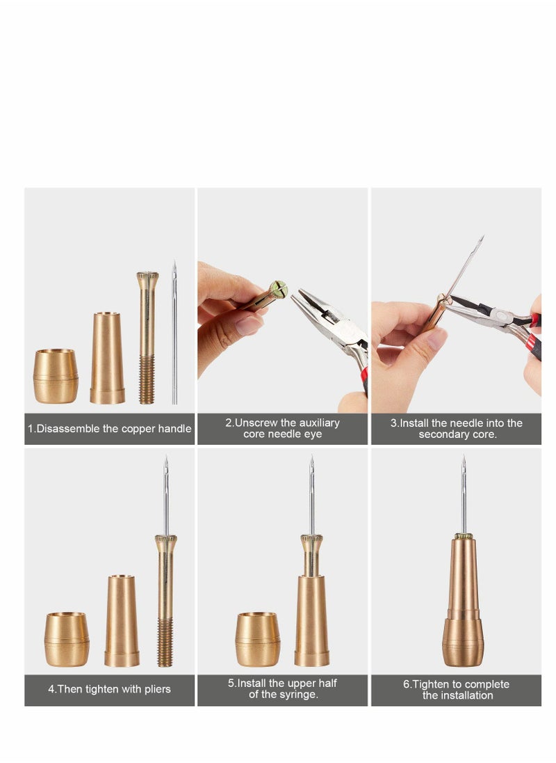 Excefore - Canvas Leather Sewing Awl Needle with Copper Handle, 50 m Nylon Cord Thread and 2 Pieces Thimble for Handmade Leather Sewing Tools Shoe and Leather Repair, 6 Pieces - Image 1