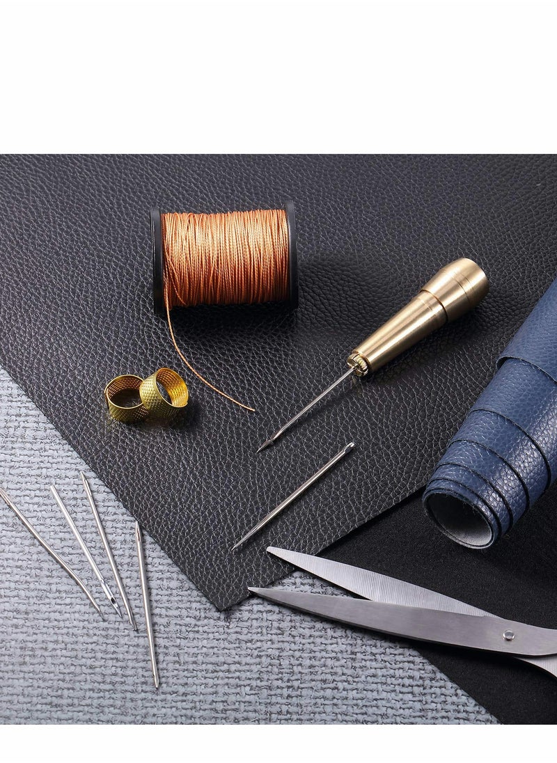 Excefore - Canvas Leather Sewing Awl Needle with Copper Handle, 50 m Nylon Cord Thread and 2 Pieces Thimble for Handmade Leather Sewing Tools Shoe and Leather Repair, 6 Pieces - Image 1