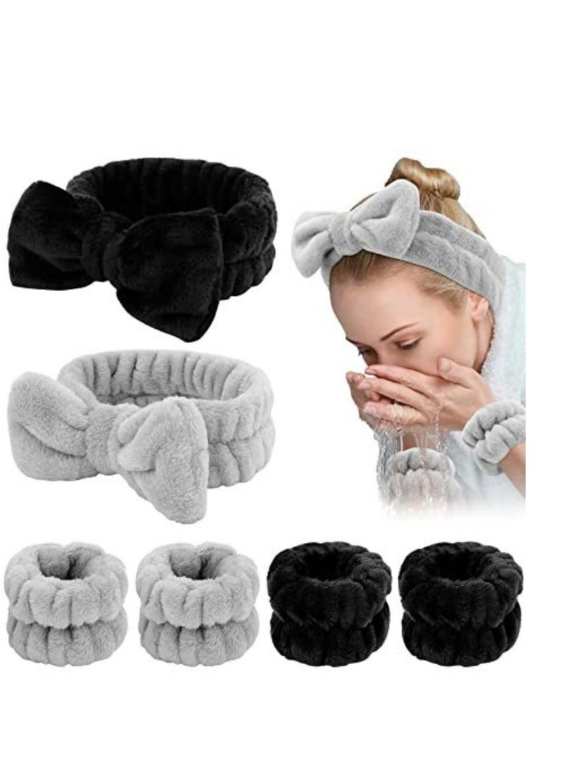 SPA Headband Face Wash Wristband and Headband Set Microfiber Wristbands Wrist Towels for Washing Face, Absorbent Wash Bands Wrist Scrunchies No Drip Cleansing Cuffs for Girls Blue
