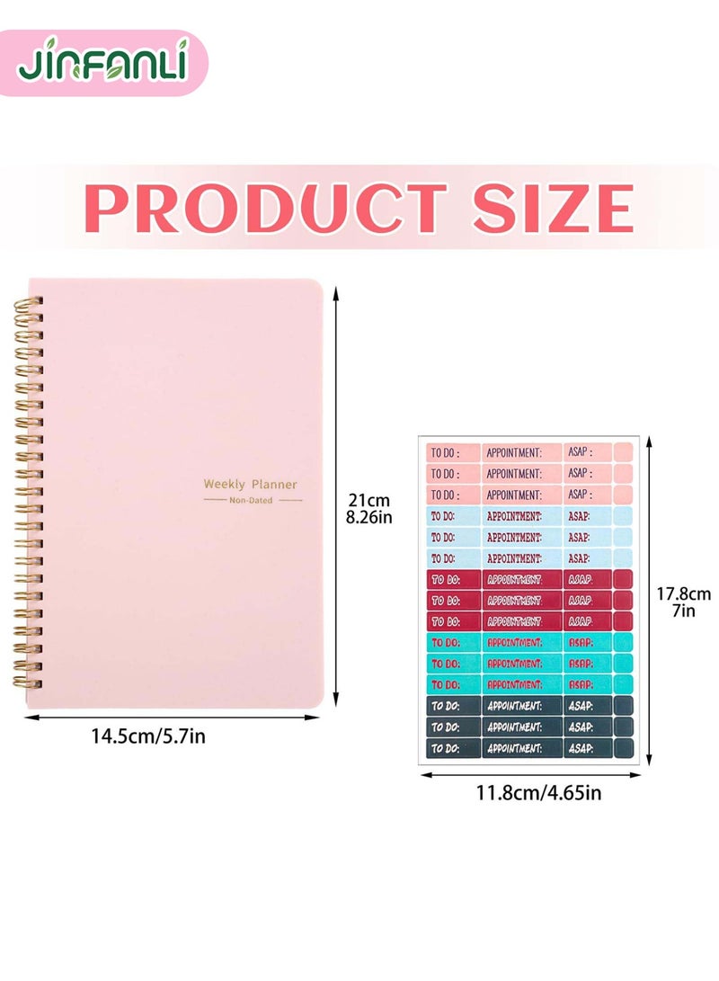 جين فان ل أنا مخطط أسبوعي بدون تاريخ مع متتبع العادات، ودفتر قائمة مهام لمدة 52 أسبوعًا، ومخطط أهداف أسبوعي A5 مع غلاف حلزوني وملصقات للنساء والفتيات، وواجبات منزلية ولوازم مدرسية، 8.2 بوصة × 5.7 بوصة (وردي) - Image 2