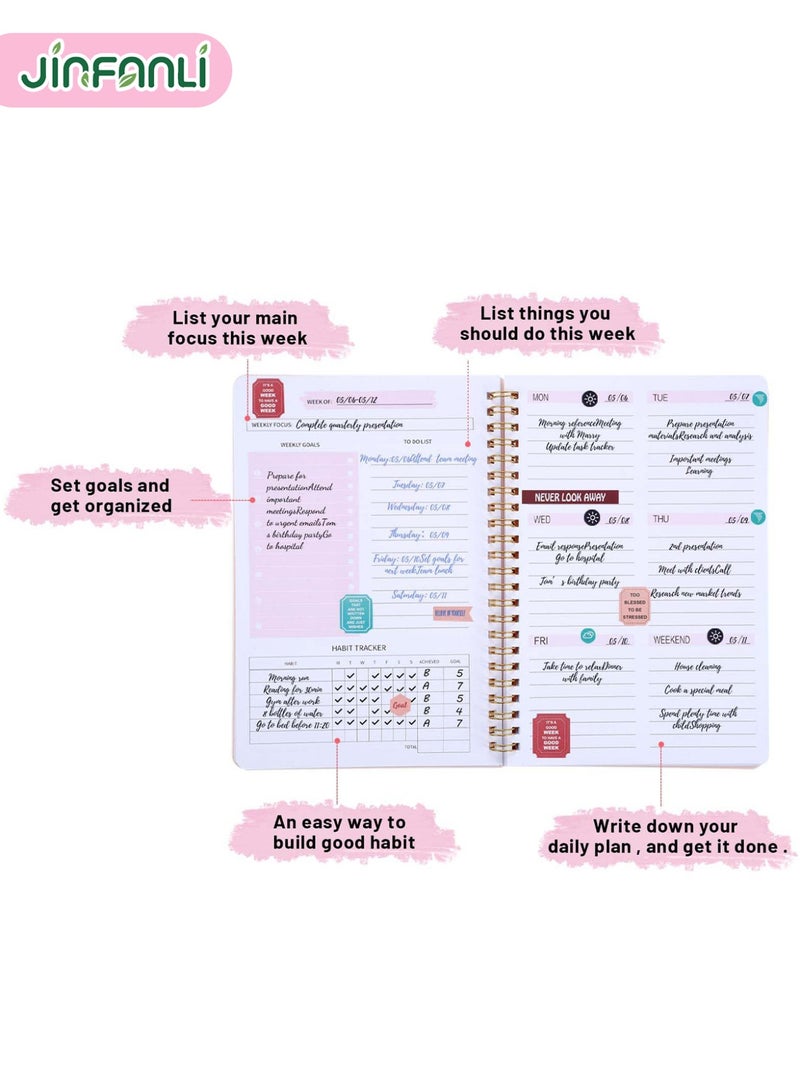 جين فان ل أنا مخطط أسبوعي بدون تاريخ مع متتبع العادات، ودفتر قائمة مهام لمدة 52 أسبوعًا، ومخطط أهداف أسبوعي A5 مع غلاف حلزوني وملصقات للنساء والفتيات، وواجبات منزلية ولوازم مدرسية، 8.2 بوصة × 5.7 بوصة (وردي) - Image 3
