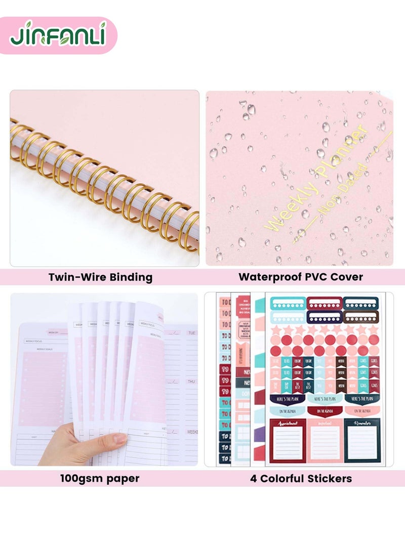 جين فان ل أنا مخطط أسبوعي بدون تاريخ مع متتبع العادات، ودفتر قائمة مهام لمدة 52 أسبوعًا، ومخطط أهداف أسبوعي A5 مع غلاف حلزوني وملصقات للنساء والفتيات، وواجبات منزلية ولوازم مدرسية، 8.2 بوصة × 5.7 بوصة (وردي) - Image 4