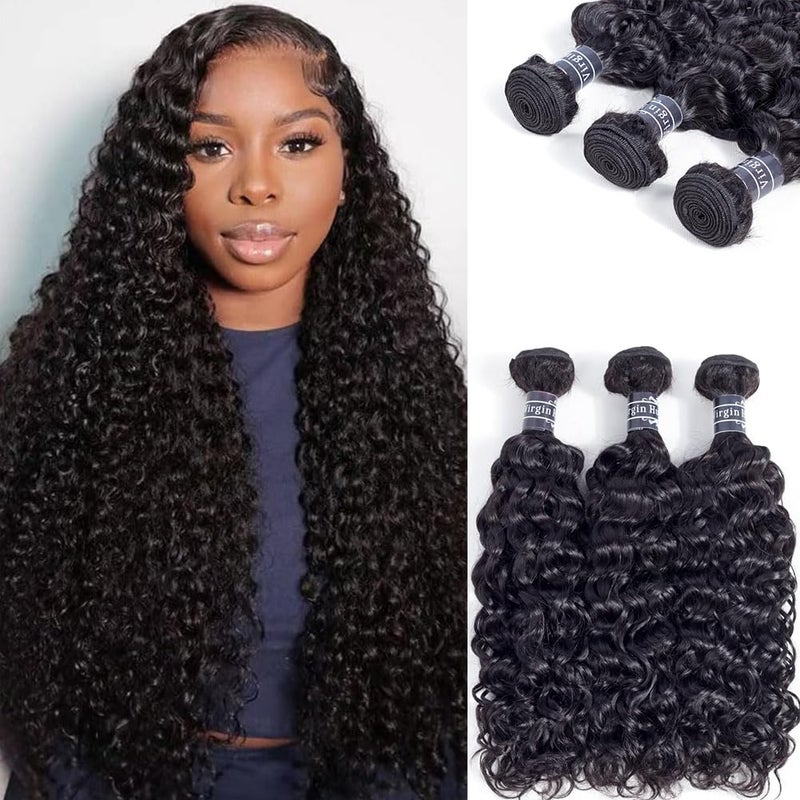Amella Hair 8A Grade Uprocessed Brazilian Water Wave virgin hair 3 Bundles Virgin Human Hair Natural Black Color 16 18 20