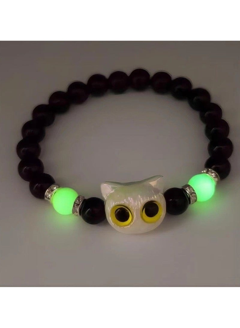 لطيف الجبن القطة الخرز السيراميك القط ليلة ضوء سوار لصديقة زوجين لطيف القط سوار الخزف