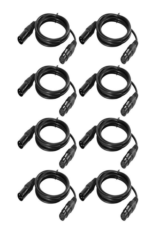 كابل XLR بطول 1 متر/3.3 قدم، كابل إضاءة مسرح DMX، قابس XLR ثلاثي الأطراف ذكر إلى أنثى، مقبس PVC أسود، مناسب لإضاءة الرأس المتحركة، وإضاءة الكشاف، وإضاءة Par، والميكروفون، والخلاط، عبوة من 8 قطع - Image 1