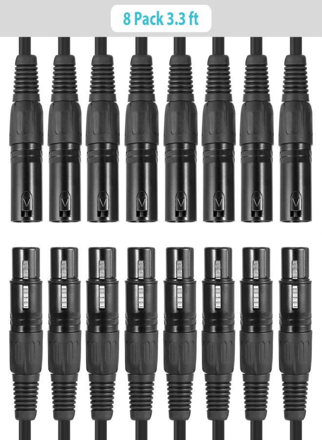 كابل XLR بطول 1 متر/3.3 قدم، كابل إضاءة مسرح DMX، قابس XLR ثلاثي الأطراف ذكر إلى أنثى، مقبس PVC أسود، مناسب لإضاءة الرأس المتحركة، وإضاءة الكشاف، وإضاءة Par، والميكروفون، والخلاط، عبوة من 8 قطع - Image 5