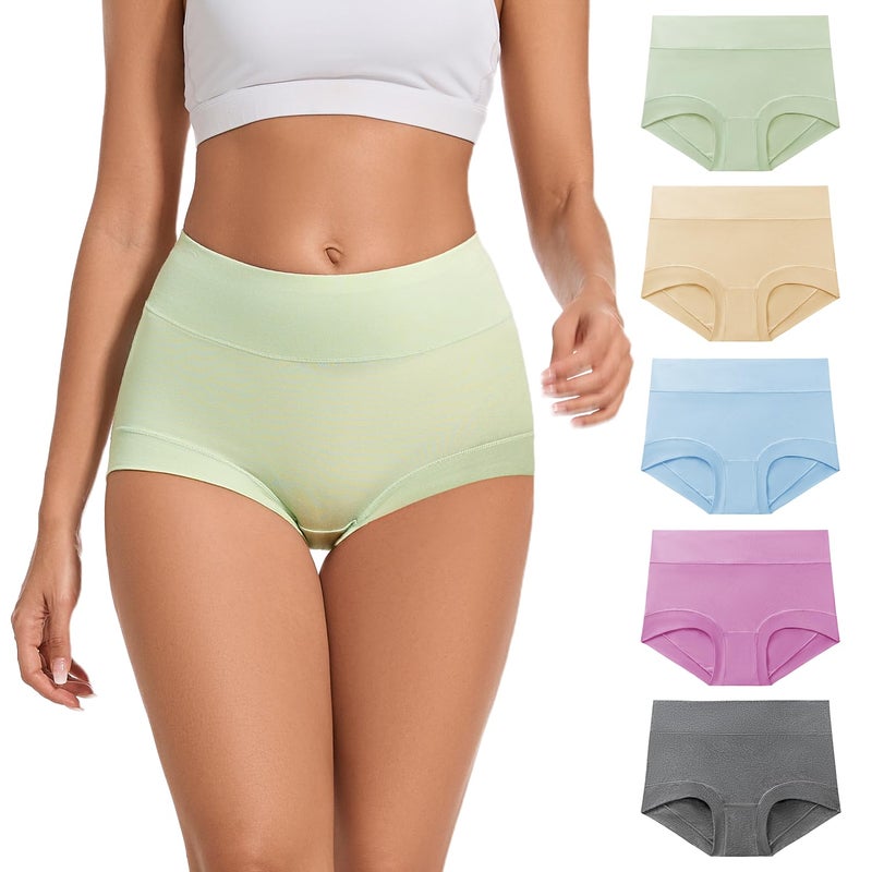 ALLBASE womens Cotton Underwear Ladies High Waisted Full Coverage Stretch Plus Size Postpartum Panties Pack of 5 - Image 1