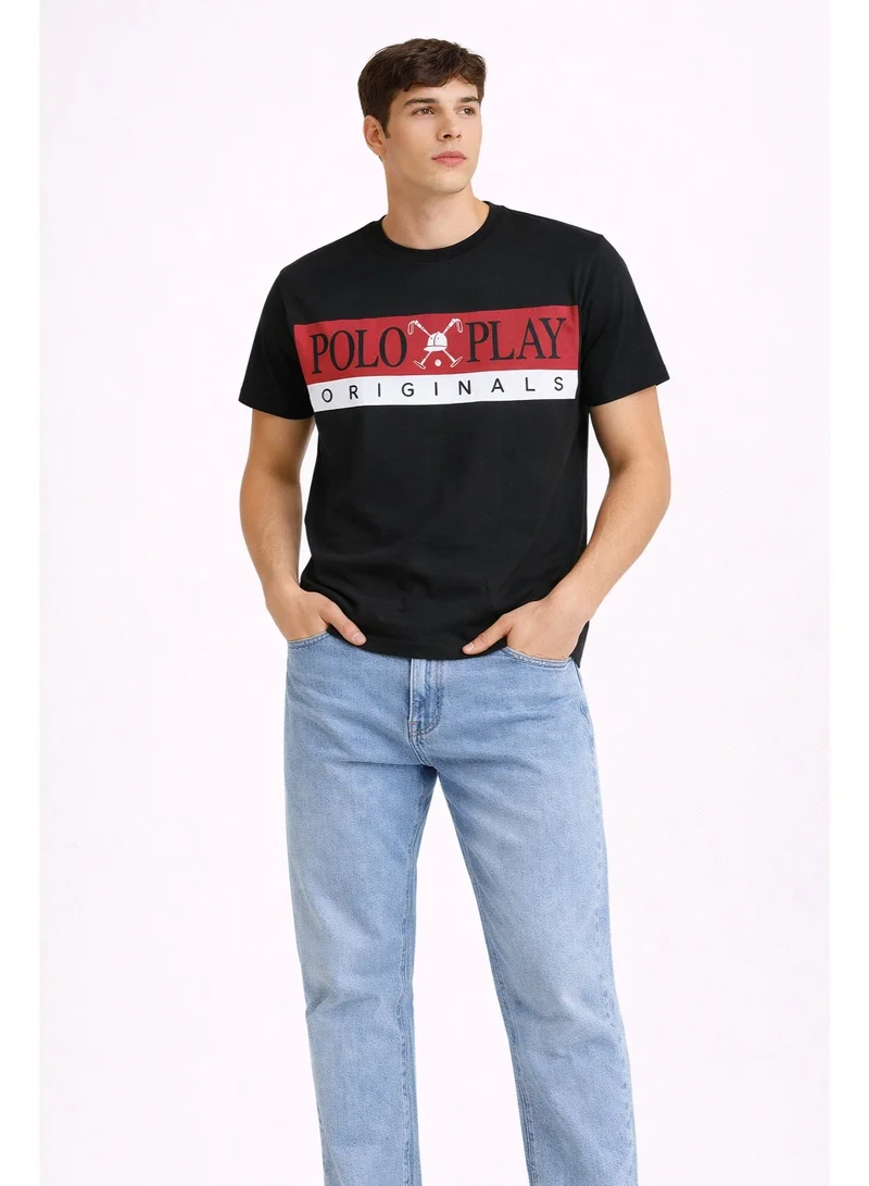 لعب البولو تيشيرت رجالي مطبوع - أسود