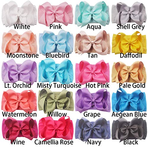 Yxiang 20pcs Baby Headbands with 6" Big Elastics Nylon Ribbon Bows Hair Accessories for Newborns, Infants, Toddlers, Kids - Image 2