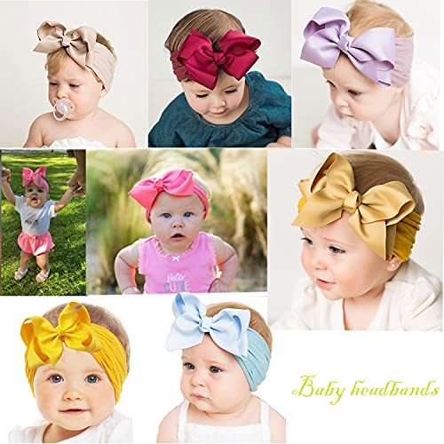 Yxiang 20pcs Baby Headbands with 6" Big Elastics Nylon Ribbon Bows Hair Accessories for Newborns, Infants, Toddlers, Kids - Image 3