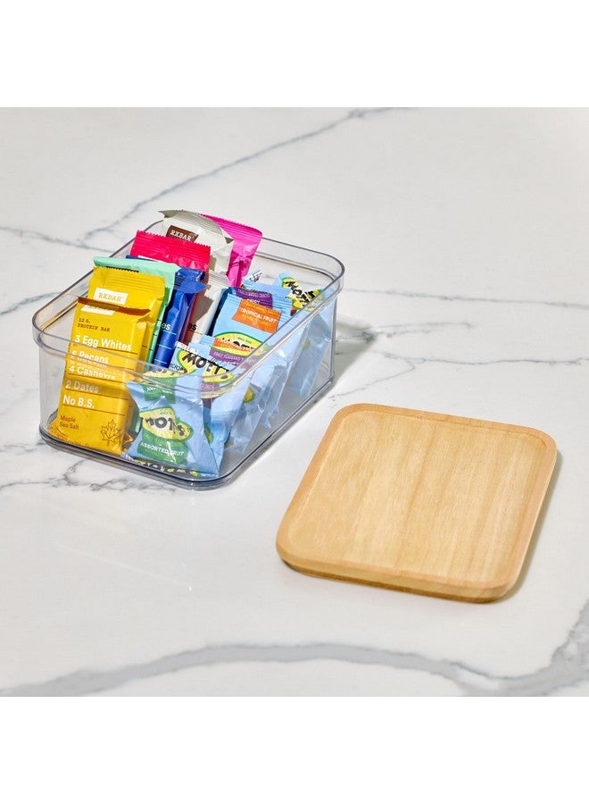 إنترديزاين صندوق تخزين رقائق البطاطس من البلاستيك المعاد تدويره من آي ديزاين مع غطاء، مجموعة روزانا بانسينو - 8.51 بوصة طول × 8.51 بوصة عرض × 4.13 بوصة ارتفاع، صندوق شفاف مع غطاء من الخشب الطبيعي - Image 2