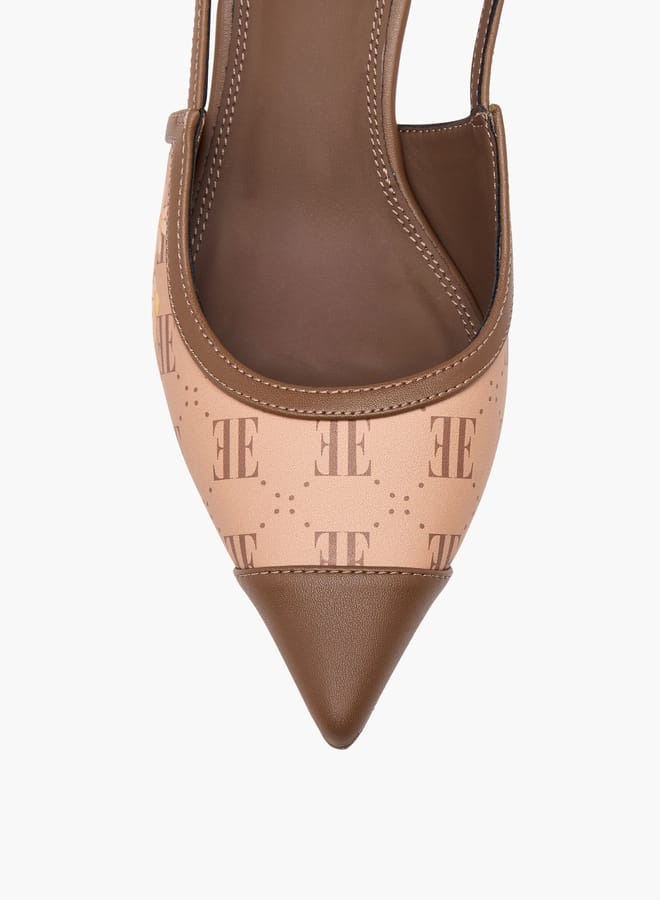 ELLE Women's Logo Print Pointed Toe Sandals with Buckle Closure and Kitten Heels - Image 4