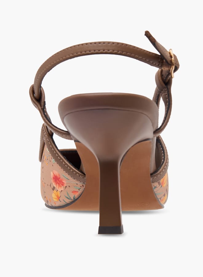 ELLE Women's Logo Print Pointed Toe Sandals with Buckle Closure and Kitten Heels - Image 5